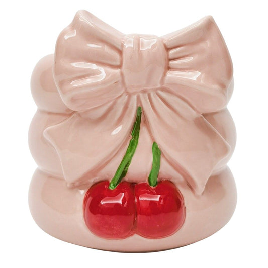 Cherry Bow Planter Pink & Red 16cm