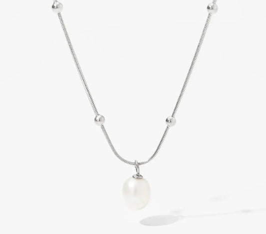 Boho & Mala Pearl Stainless Steel Pendant Necklace