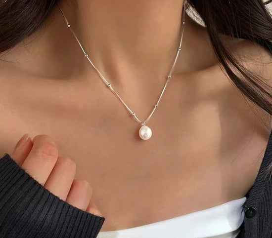 Boho & Mala Pearl Stainless Steel Pendant Necklace