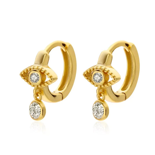 Boho & Mala Huggies 18k Gold Plated Evil Eye Drop Earrings DE1008