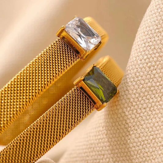 Boho & Mala Clear Stone Gold Cuff Bracelet DCB1045
