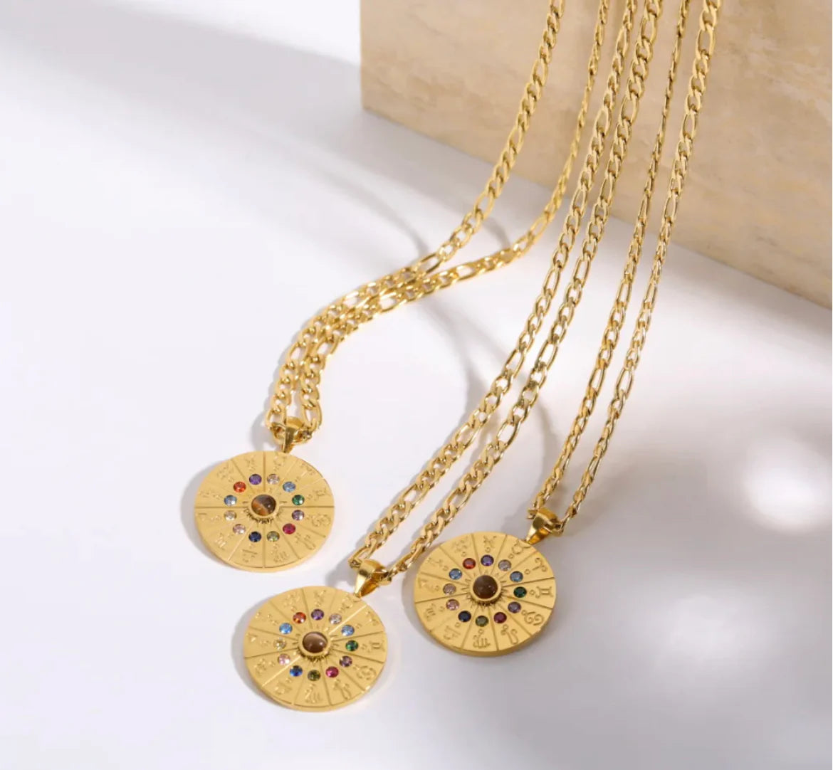 Boho & Mala Stainless Steel/18k Gold Plated Zodiac Pendant Necklace