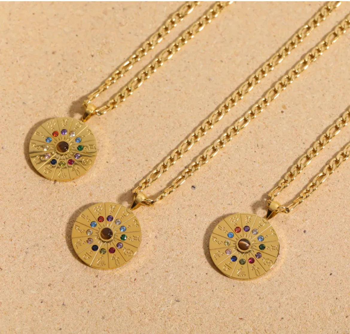 Boho & Mala Stainless Steel/18k Gold Plated Zodiac Pendant Necklace