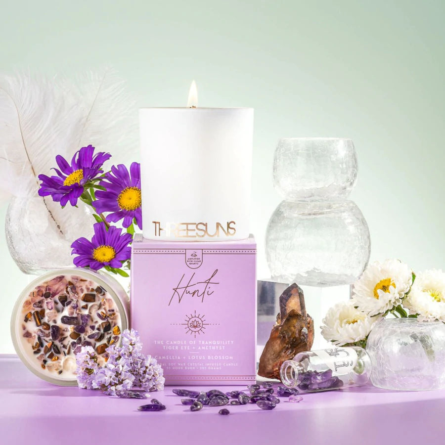 Hunti' | Candle of Tranquility | Camellia + Lotus Blossom | Crystal Infused