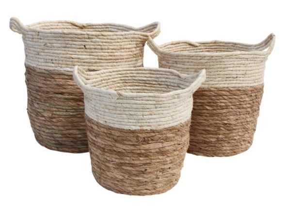 Basket with Handle- Natural and White BB501-2:16