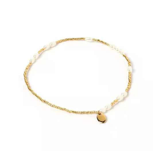 Boho & Mala Mini Freshwater Pearl Beaded Gold Bracelet DCB1053
