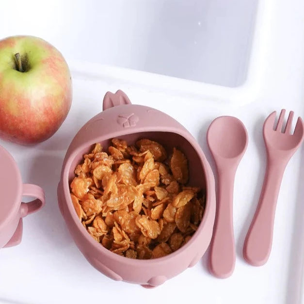 Bunny Silicone Suction Bowl w/ Cutlery Raspberry