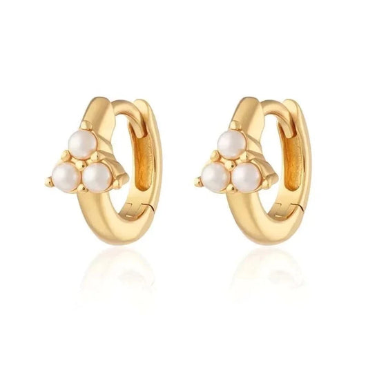 Boho & Mala Freshwater Pearl Hoop Huggies 18k Gold Plated Earrings DE100081