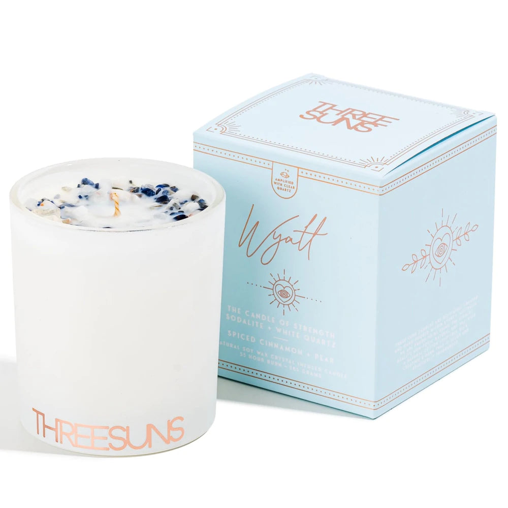 Wyatt | Candle of Strength | Spiced Pear + Cinnamon | Crystal Infused